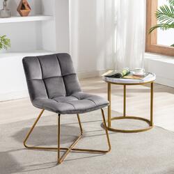 vtng50 Velvet Accent Chair Retro Leisure Lounge Chair Mid Century Modern Chair Vanity Chair for Living Room Bedroom with Gold Metal Legs Salmon