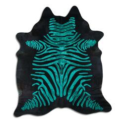 Rug Addiction, iNC ACID WASHED HAIR ON COWHIDE DISTRESSED ZEBRA EMERALD GREEN ON BLACK