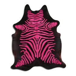 Rug Addiction, iNC ACID WASHED HAIR ON COWHIDE DISTRESSED ZEBRA PINK ON BLACK