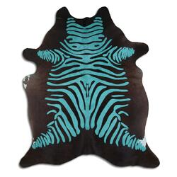 Rug Addiction, iNC ACID WASHED HAIR ON COWHIDE DISTRESSED ZEBRA TURQUOISE ON BLACK