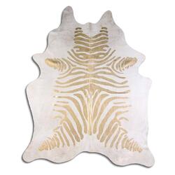 Rug Addiction, iNC ACID WASHED HAIR ON COWHIDE GOLD METALLIC ZEBRA ON WHITE