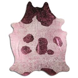 Rug Addiction, iNC ACID WASHED HAIR ON COWHIDE PINK METALLIC ON BLACK AND WHITE