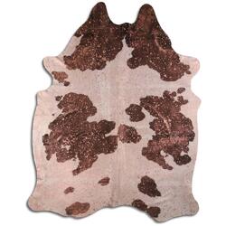 Rug Addiction, iNC ACID WASHED HAIR ON COWHIDE ROSE GOLD METALLIC ON BLACK AND WHITE