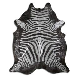 Rug Addiction, iNC ACID WASHED HAIR ON COWHIDE SILVER METALLIC ZEBRA ON BLACK