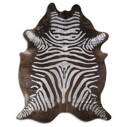 Rug Addiction, iNC ACID WASHED HAIR ON COWHIDE SILVER METALLIC ZEBRA ON BROWN