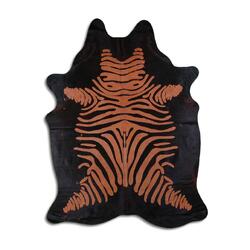 Rug Addiction, iNC ACID WASHED HAIR ON COWHIDE ZEBRA DISTRESSED ORANGE ON BLACK