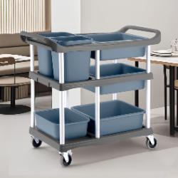 SOGA SOGA 3-Tier Commercial Soiled Food Trolley Dirty Plate Cart Five Buckets Kitchen Food Utility