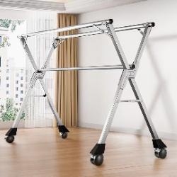 SOGA SOGA 2.0m Portable Standing Clothes Drying Rack Foldable Space-Saving Laundry Holder with Wheels