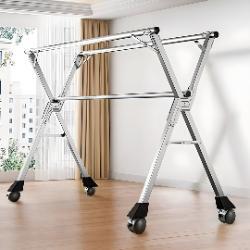 SOGA SOGA 2.4m Portable Standing Clothes Drying Rack Foldable Space-Saving Laundry Holder with Wheels