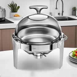SOGA 6L Round Chafing Stainless Steel Food Warmer with Glass Roll Top