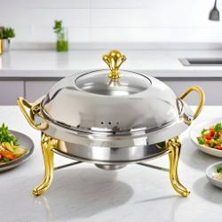 SOGA Stainless Steel Gold Accents Round Buffet Chafing Dish Cater Food Warmer Chafer with Glass Top Lid