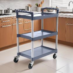 SOGA SOGA 3 Tier Food Trolley Portable Kitchen Cart Multifunctional Big Utility Service with wheels 830x420x950mm Gray