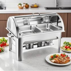 SOGA SOGA 4.5L Dual Tray Stainless Steel Roll Top Chafing Dish Food Warmer
