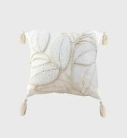 SOGA SOGA 45cm Wabi-sabi Cream Flower Cover & Beige Velvet Leaf Ring Square Throw Pillow