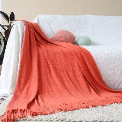 SOGA SOGA Orange Acrylic Knitted Throw Blanket Solid Fringed Warm Cozy Woven Cover Couch Bed Sofa Home Decor
