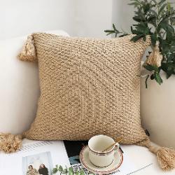 SOGA SOGA 50CM Light Brown Pillow with Tassel Accents Throw Pillow