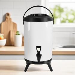 SOGA SOGA 4X 8L Stainless Steel Insulated Milk Tea Barrel Hot and Cold Beverage Dispenser Container with Faucet White
