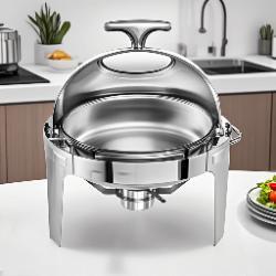 SOGA SOGA 4X 6L Stainless Steel Chafing Food Warmer Catering Dish Round Roll Top