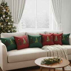 SOGA 6PC Christmas Tree Trio Pillowcase Set – Red & Green 45cm Festive Cushion Covers for Holiday Décor