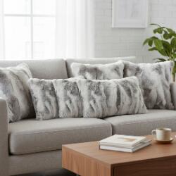 SOGA SOGA 6PC Luxury Faux Fur Pillowcase Set – 4x 45cm White & 2x 30x50cm Gray Decorative Pillowcases