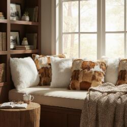 SOGA 6PC 45cm Cowhide Patchwork & Pure White Textured Decorative Pillow covers Set