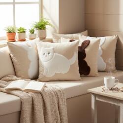 SOGA SOGA 6PC 45cm Animal Silhouette Pillowcase Set – White Bunny, Bunny & Cat Decorative Pillow Covers