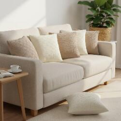SOGA SOGA 6PC Pillowcase Set – Taupe Beige Woven Grid Knit & Pure White Decorative Covers