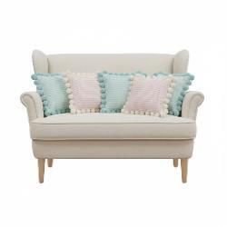 SOGA SOGA 5PC Light Blue Ribbed Pom-Pom & Cream Waffle Weave Pillow Covers Home Décor
