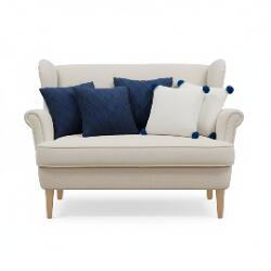 SOGA SOGA 5PC Navy Blue Diamond Knit & Cream Ribbed Knit Pom-Pom Pillow Cover Set