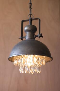Kalalou Metal Pendant Lamp With Hanging Gems 10"D X 13.5"T