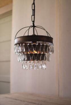 Kalalou Pendant Lamp With Layered Shade And Hanging Gems 10"D X 13"T
