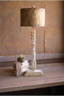 Kalalou Table Lamp - Carved Wooden Base With Rustic Metal Shade 14"D X 40"T