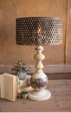 Kalalou Table Lamp - Round Metal Base With Perforated Metal Shade 17"D X 29.5"T
