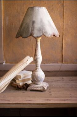 Kalalou Table Lamp - Wood Base With Rustic Scalloped Metal Shade 20.5"D X 37"T