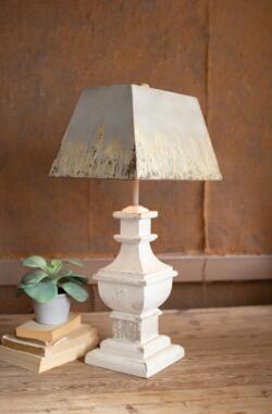 Kalalou Table Lamp With Painted Wooden Base And Rectangle Metal Shade 16" X 11" X 28.5"T