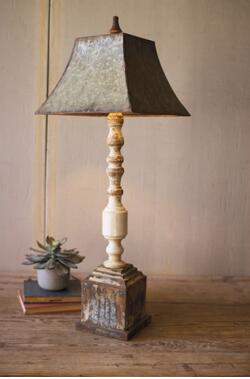 Kalalou Tall Turned Banister Lamp With Metal Shade 7" X 7" X 37"T