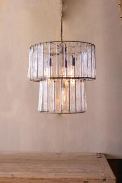 Kalalou Two Tiered Round Pendant Light With Glass Chimes 20"D X 20"T