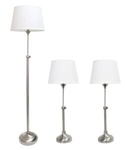 All the Rages, Inc. Elegant Designs Brushed Nickel Adjustable 3 Pack Lamp Set (2 Table Lamps, 1 Floor Lamp)