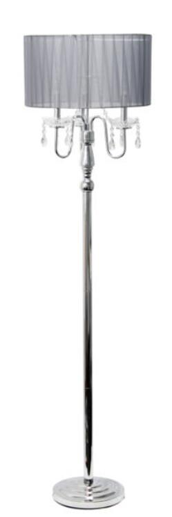All the Rages, Inc. Elegant Designs Romantic Cascading Crystal and Chrome Floor Lamp with Drum Shade
