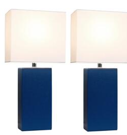 All the Rages, Inc. Elegant Designs Modern Leather Table Lamps with White Fabric Shades (Set of 2)