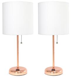 Lime Lights Rose Gold Stick Lamp Lime Lights Rose Gold Stick Lamp with Charging Outlet and Fabric Shade (Set of 2)