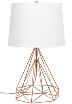 All the Rages, Inc. Lalia Home Geometric White Matte Wired Table Lamp with Fabric Shade