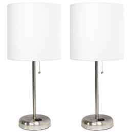 All the Rages, Inc. LimeLights Brushed Steel Stick Lamp with Charging Outlet and Fabric Shade (Set of 2)