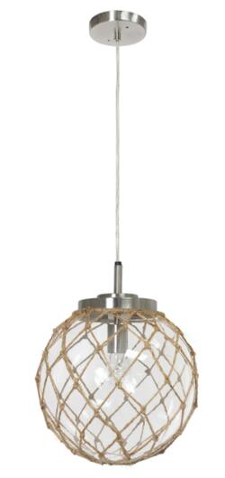 All the Rages, Inc. Elegant Designs Buoy Netted Brushed Nickel Coastal Ocean Sea Glass Pendant with Natural Rope