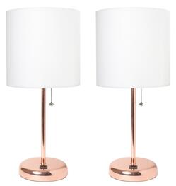 All the Rages, Inc. LimeLights Rose Gold Stick Lamp with USB charging port and Fabric Shade 2 Pack Set