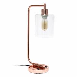 All the Rages, Inc. Lalia Home Modern Iron Desk Lamp with USB Port and Glass Shade