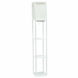 All the Rages, Inc. Simple Designs Floor Lamp Etagere Organizer Storage Shelf with 2 USB Charging Ports, 1 Charging Outlet and Linen Shade