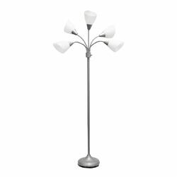 All the Rages, Inc. Simple Designs 5 Light Adjustable Gooseneck Silver Floor Lamp with White Shades