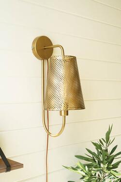 Kalalou Double Antique Brass Wall Lamp With Perforated Metal Shade