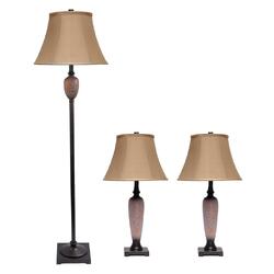 All the Rages, Inc. Lalia Home Homely Traditional Valdivian 3 Piece Metal Lamp Set (2 Table Lamps, 1 Floor Lamp)